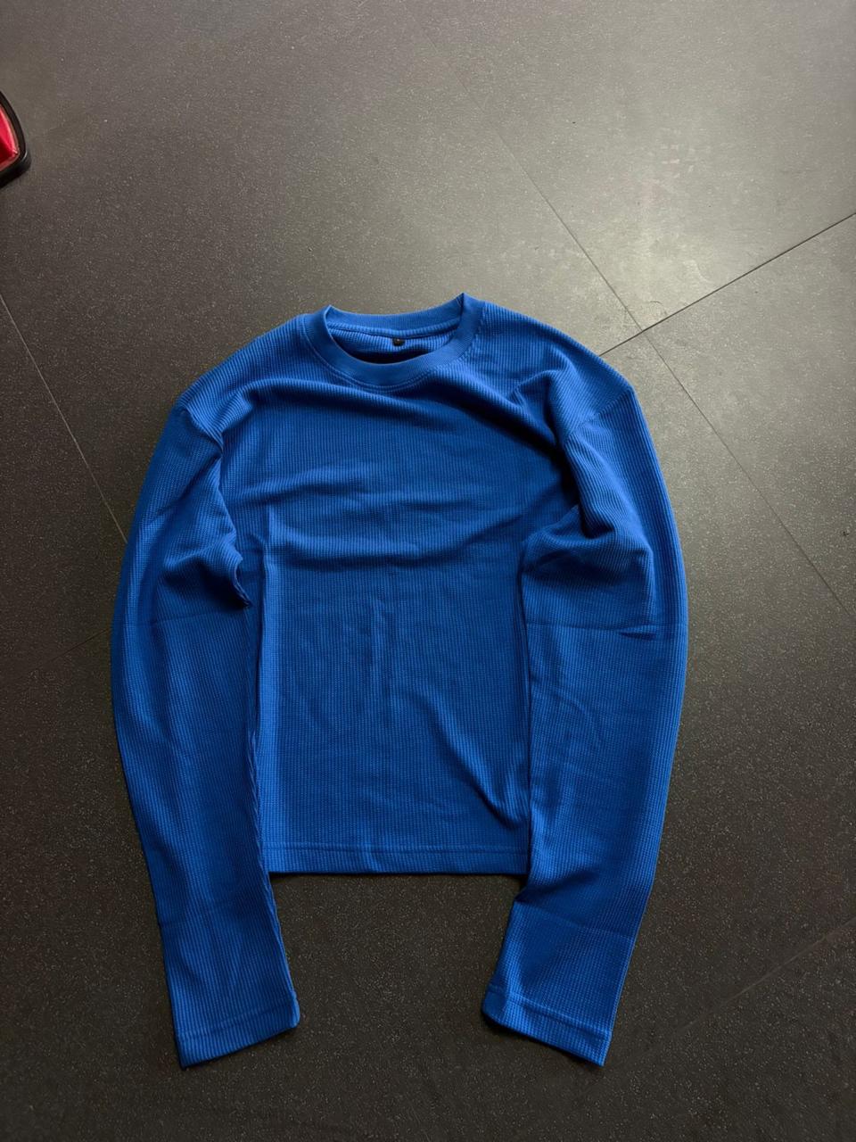 Royal Blue Ribbed Full-Sleeve T-Shirt